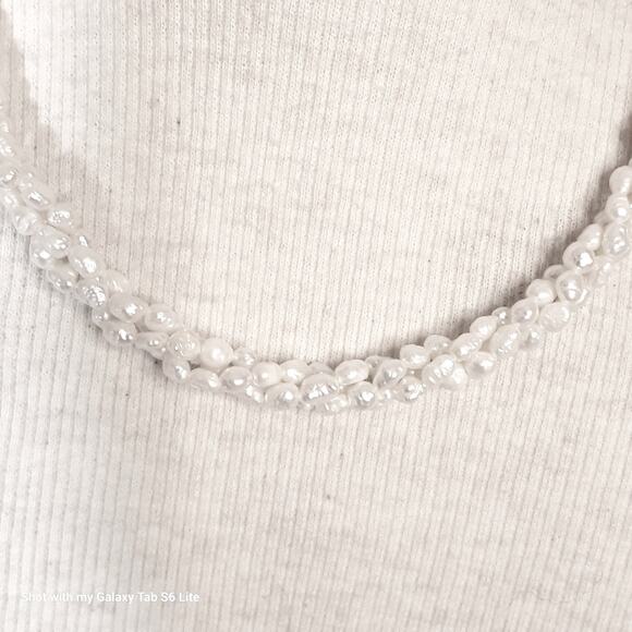 Choker Necklace Twisted Strands Faux Freshwater Pearl Beads Ornate Slide Clasp - Picture 2 of 8